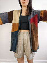 Load image into Gallery viewer, The Suede Leather Patchwork Kimono Jacket | Vintage real leather coat brown red blue S
