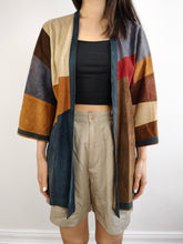 Load image into Gallery viewer, The Suede Leather Patchwork Kimono Jacket | Vintage real leather coat brown red blue S
