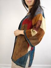 Load image into Gallery viewer, The Suede Leather Patchwork Kimono Jacket | Vintage real leather coat brown red blue S
