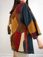 Load image into Gallery viewer, The Suede Leather Patchwork Kimono Jacket | Vintage real leather coat brown red blue S
