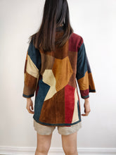 Load image into Gallery viewer, The Suede Leather Patchwork Kimono Jacket | Vintage real leather coat brown red blue S
