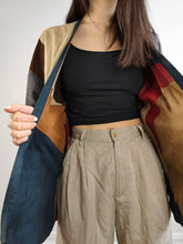 Load image into Gallery viewer, The Suede Leather Patchwork Kimono Jacket | Vintage real leather coat brown red blue S
