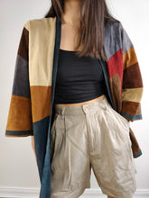 Load image into Gallery viewer, The Suede Leather Patchwork Kimono Jacket | Vintage real leather coat brown red blue S
