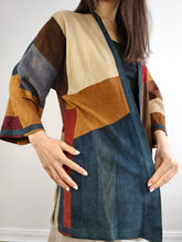 Load image into Gallery viewer, The Suede Leather Patchwork Kimono Jacket | Vintage real leather coat brown red blue S
