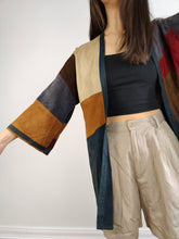 Load image into Gallery viewer, The Suede Leather Patchwork Kimono Jacket | Vintage real leather coat brown red blue S
