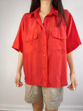 Load image into Gallery viewer, The Silk Red Plain Short Sleeve Blouse | Vintage silk Jay Nordway shirt women M-L
