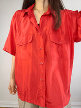 Load image into Gallery viewer, The Silk Red Plain Short Sleeve Blouse | Vintage silk Jay Nordway shirt women M-L
