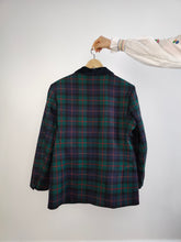 Load image into Gallery viewer, The Wool Green Tartan Check Blazer | Vintage 100% pure wool velvet blue checker print pattern plaid jacket made in Italy IT48 D42 M
