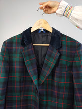 Load image into Gallery viewer, The Wool Green Tartan Check Blazer | Vintage 100% pure wool velvet blue checker print pattern plaid jacket made in Italy IT48 D42 M
