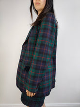 Load image into Gallery viewer, The Wool Green Tartan Check Blazer | Vintage 100% pure wool velvet blue checker print pattern plaid jacket made in Italy IT48 D42 M
