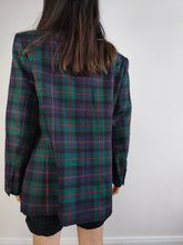 Load image into Gallery viewer, The Wool Green Tartan Check Blazer | Vintage 100% pure wool velvet blue checker print pattern plaid jacket made in Italy IT48 D42 M
