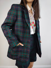 Load image into Gallery viewer, The Wool Green Tartan Check Blazer | Vintage 100% pure wool velvet blue checker print pattern plaid jacket made in Italy IT48 D42 M
