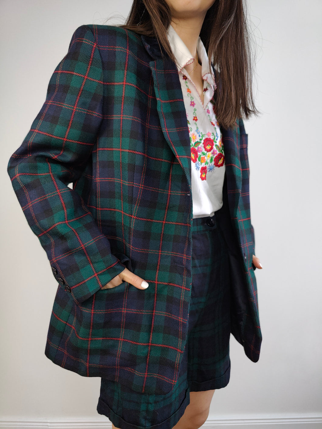 The Wool Green Tartan Check Blazer | Vintage 100% pure wool velvet blue checker print pattern plaid jacket made in Italy IT48 D42 M