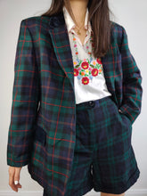 Load image into Gallery viewer, The Wool Green Tartan Check Blazer | Vintage 100% pure wool velvet blue checker print pattern plaid jacket made in Italy IT48 D42 M
