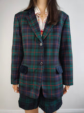 Load image into Gallery viewer, The Wool Green Tartan Check Blazer | Vintage 100% pure wool velvet blue checker print pattern plaid jacket made in Italy IT48 D42 M

