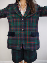 Load image into Gallery viewer, The Wool Green Tartan Check Blazer | Vintage 100% pure wool velvet blue checker print pattern plaid jacket made in Italy IT48 D42 M
