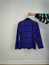 Load image into Gallery viewer, The Blue Purple Tartan Check Blazer | Vintage Dani Max Lois Snyder velvet collar purple checker print pattern plaid jacket S
