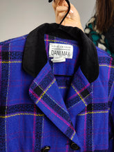 Load image into Gallery viewer, The Blue Purple Tartan Check Blazer | Vintage Dani Max Lois Snyder velvet collar purple checker print pattern plaid jacket S
