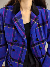 Load image into Gallery viewer, The Blue Purple Tartan Check Blazer | Vintage Dani Max Lois Snyder velvet collar purple checker print pattern plaid jacket S
