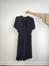Load image into Gallery viewer, The Blue Pink Polka Dot Pattern Dress | Vintage Marcello Corazessi made in Italy navy pink dots print midi dress S
