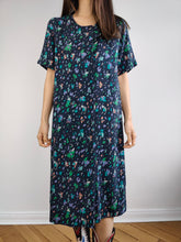 Load image into Gallery viewer, The Silk Blue Speckle Pattern Dress | Vintage Samara by Silene Confezioni made in Italy silk print midi dress S-M
