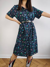 Load image into Gallery viewer, The Silk Blue Speckle Pattern Dress | Vintage Samara by Silene Confezioni made in Italy silk print midi dress S-M
