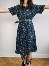 Load image into Gallery viewer, The Silk Blue Speckle Pattern Dress | Vintage Samara by Silene Confezioni made in Italy silk print midi dress S-M
