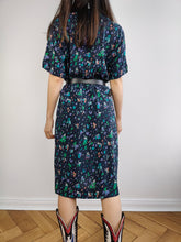 Load image into Gallery viewer, The Silk Blue Speckle Pattern Dress | Vintage Samara by Silene Confezioni made in Italy silk print midi dress S-M
