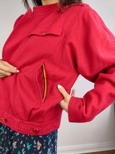 Load image into Gallery viewer, The Red Wool Bomber Jacket | Vintage wool blend plain short red coat S
