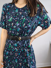 Load image into Gallery viewer, The Silk Blue Speckle Pattern Dress | Vintage Samara by Silene Confezioni made in Italy silk print midi dress S-M

