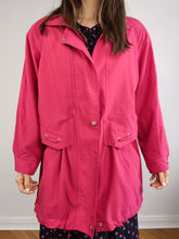 Load image into Gallery viewer, The Hot Pink Spring Parka Coat | Vintage oversized mid length summer magenta jacket S-M
