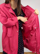 Load image into Gallery viewer, The Hot Pink Spring Parka Coat | Vintage oversized mid length summer magenta jacket S-M
