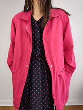 Load image into Gallery viewer, The Hot Pink Spring Parka Coat | Vintage oversized mid length summer magenta jacket S-M
