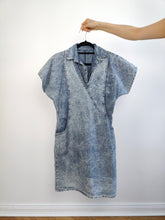 Load image into Gallery viewer, The Acid Wash Mini Denim Dress | Vintage 90s blue jeans diamonds spring summer mini dungaree dress S
