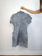 Load image into Gallery viewer, The Acid Wash Mini Denim Dress | Vintage 90s blue jeans diamonds spring summer mini dungaree dress S
