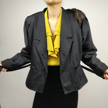 Load image into Gallery viewer, Vintage black blazer with belt waist band and puffed balloon sleeves from the vintage takeaway online women fashion shop
