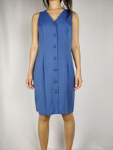 Load image into Gallery viewer, The Blue Tea Dress | Vintage Wallis sleeveless button down shirt dress mid length S UK12
