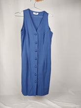Load image into Gallery viewer, The Blue Tea Dress | Vintage Wallis sleeveless button down shirt dress mid length S UK12
