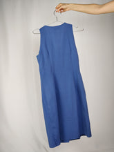 Load image into Gallery viewer, The Blue Tea Dress | Vintage Wallis sleeveless button down shirt dress mid length S UK12
