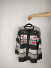 Load image into Gallery viewer, The Grey Days | Vintage wool embroidery stripe knit cardigan sweater M-L
