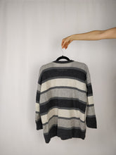 Load image into Gallery viewer, The Grey Days | Vintage wool embroidery stripe knit cardigan sweater M-L
