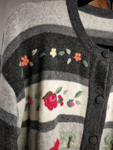 Load image into Gallery viewer, The Grey Days | Vintage wool embroidery stripe knit cardigan sweater M-L
