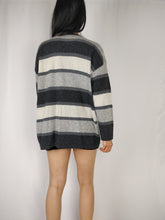 Load image into Gallery viewer, The Grey Days | Vintage wool embroidery stripe knit cardigan sweater M-L
