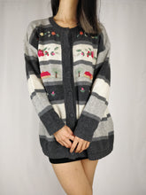 Load image into Gallery viewer, The Grey Days | Vintage wool embroidery stripe knit cardigan sweater M-L
