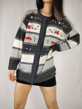 Load image into Gallery viewer, The Grey Days | Vintage wool embroidery stripe knit cardigan sweater M-L
