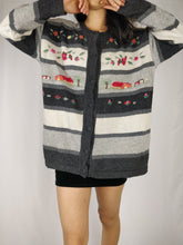Load image into Gallery viewer, The Grey Days | Vintage wool embroidery stripe knit cardigan sweater M-L
