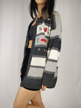 Load image into Gallery viewer, The Grey Days | Vintage wool embroidery stripe knit cardigan sweater M-L

