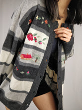 Load image into Gallery viewer, The Grey Days | Vintage wool embroidery stripe knit cardigan sweater M-L
