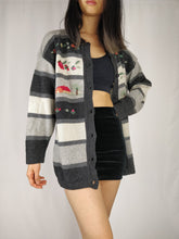 Load image into Gallery viewer, The Grey Days | Vintage wool embroidery stripe knit cardigan sweater M-L

