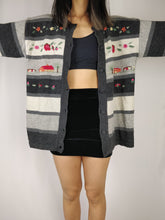 Load image into Gallery viewer, The Grey Days | Vintage wool embroidery stripe knit cardigan sweater M-L
